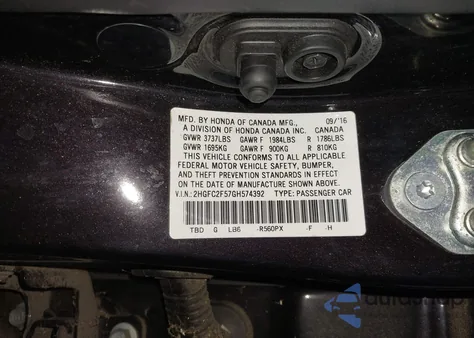 2016 Honda Civic Lx from USA, damaged, VIN 2HGFC2F57GH574392